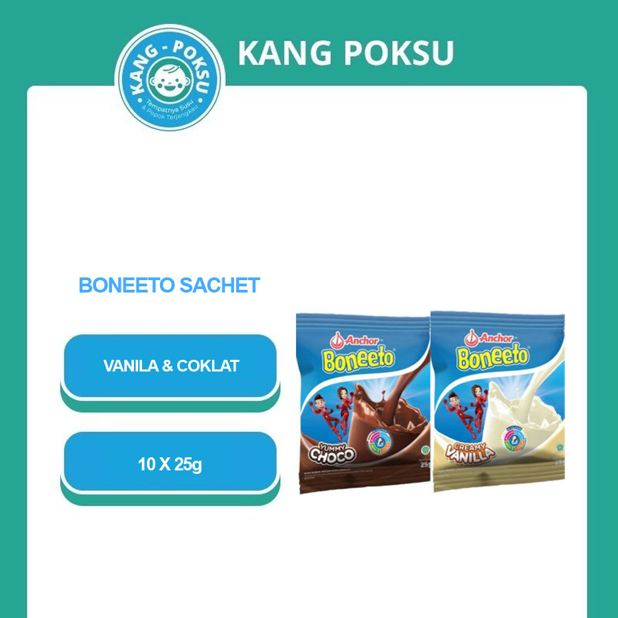 

BONEETO SACHET VANILA & COKLAT 10 X 25G (1 RENCENG ISI 10) SUSU PETUMBUHAN ANAK SSSC KPS