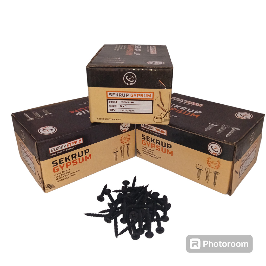 Skrup Gypsum 6x1" Inch LHC Hitam Paku Drywall Screw Sekrup 2.5cm(1 pak)