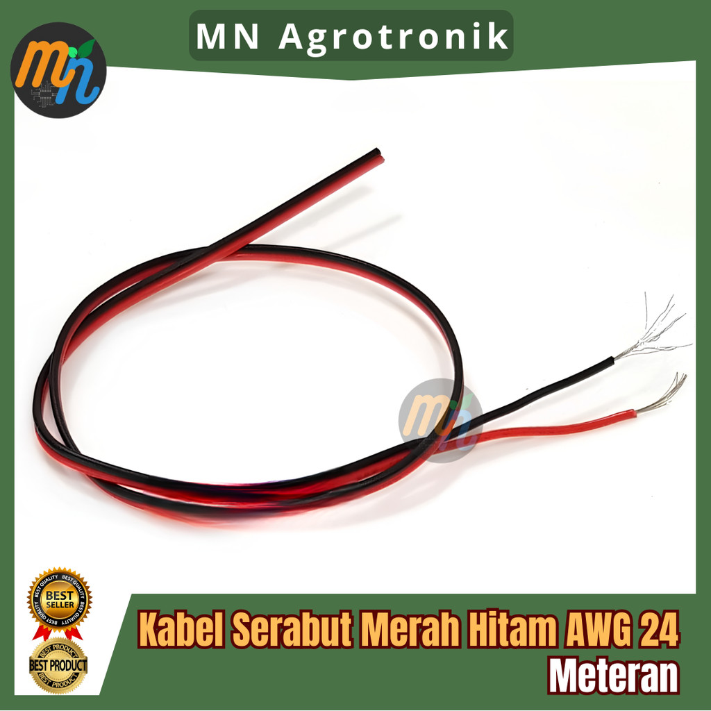 Kabel Serabut Merah Hitam AWG 24 Meteran