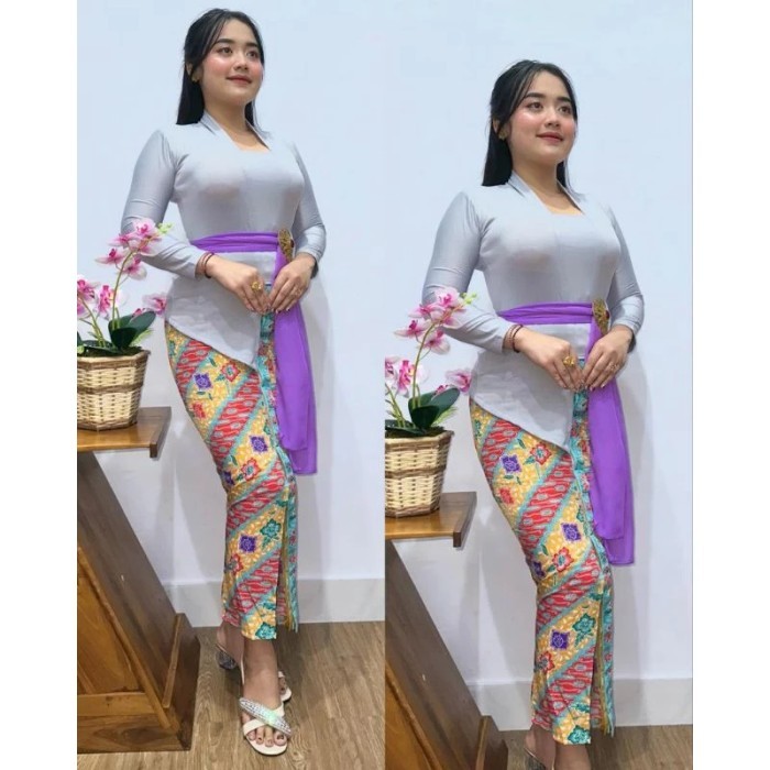 ✨NEW✨ -One Set Kebaya Bali / Kebaya Buble Strait Cutting & Bahan Berkualitas - Biru Electrik, S