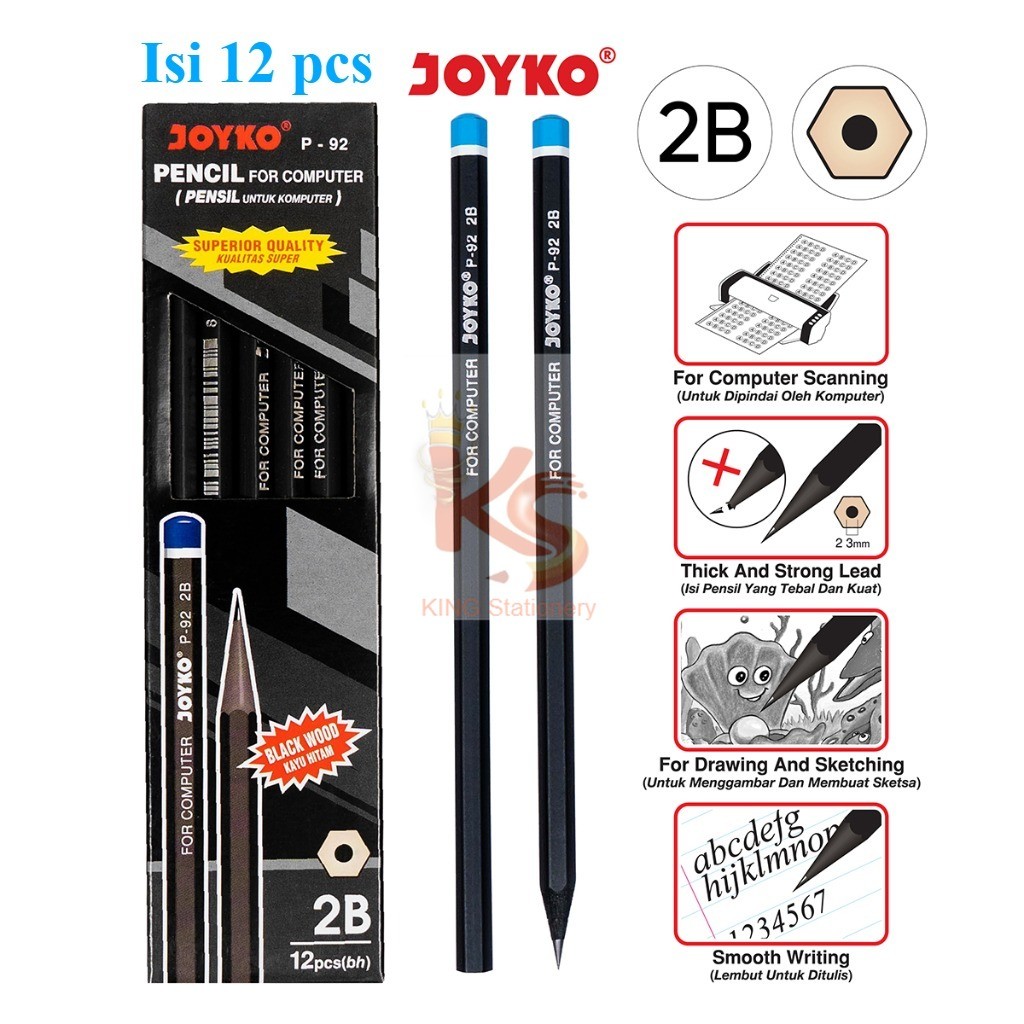 

(KS) Pencil 2B Pensil Joyko Black Wood 1 BOX 12 PCS ( P-92 )