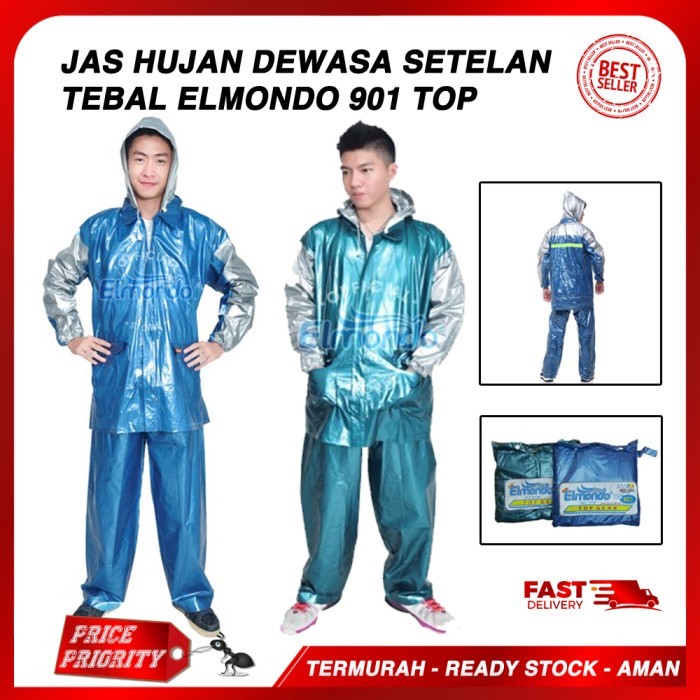 Jas Hujan Dewasa Setelan Jaket Celana Elmondo 901 Tebal Karet