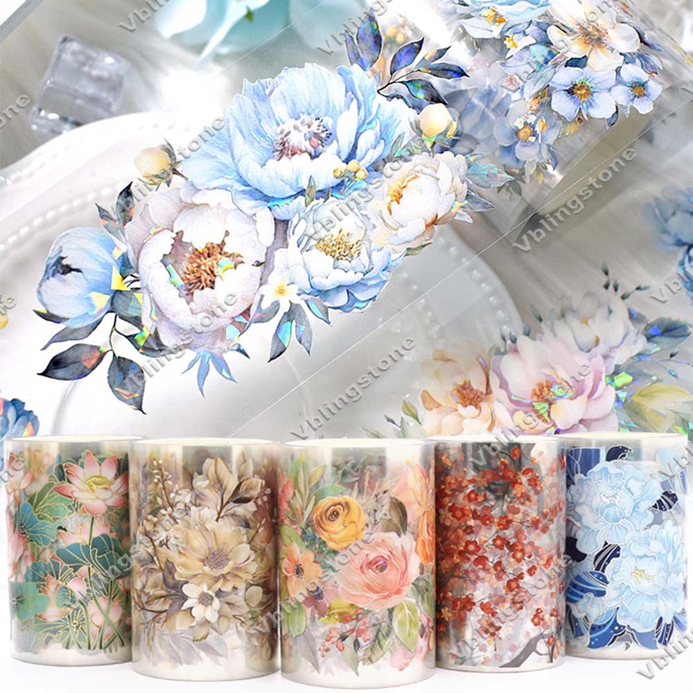 

2M Blue Flower PET Washi Tapes Cute Girls Rose Transparent PET Masking Tape Decorative Diary Scrapbooking Sticker Aesthetic