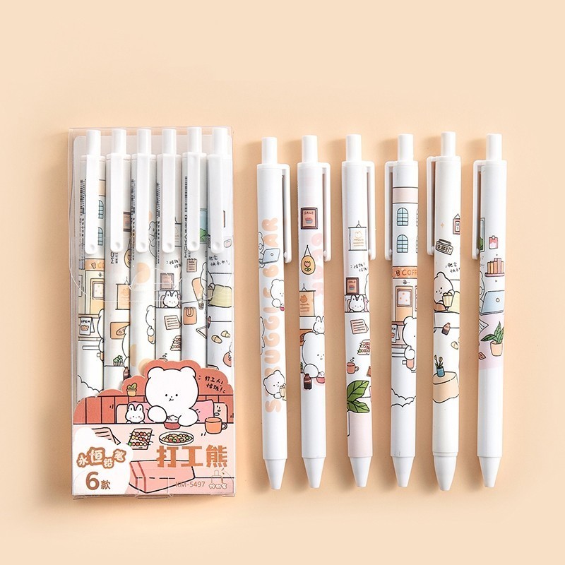 

TERFAVORITE! PULPEN GEL MEKANIK 0,5 MM ISI 6 PCS MOTIF KARTUN BERUANG YANG PRODUKTIF KAWAII FS