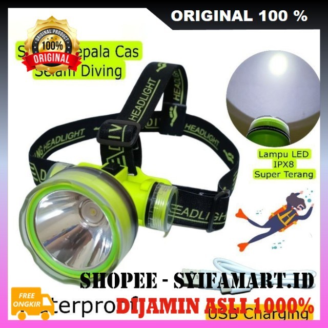 Senter Selam Diving Headlight Senter Air Menyelam Senter Kepala Selam Senter Anti Air 100% ORIGINAL