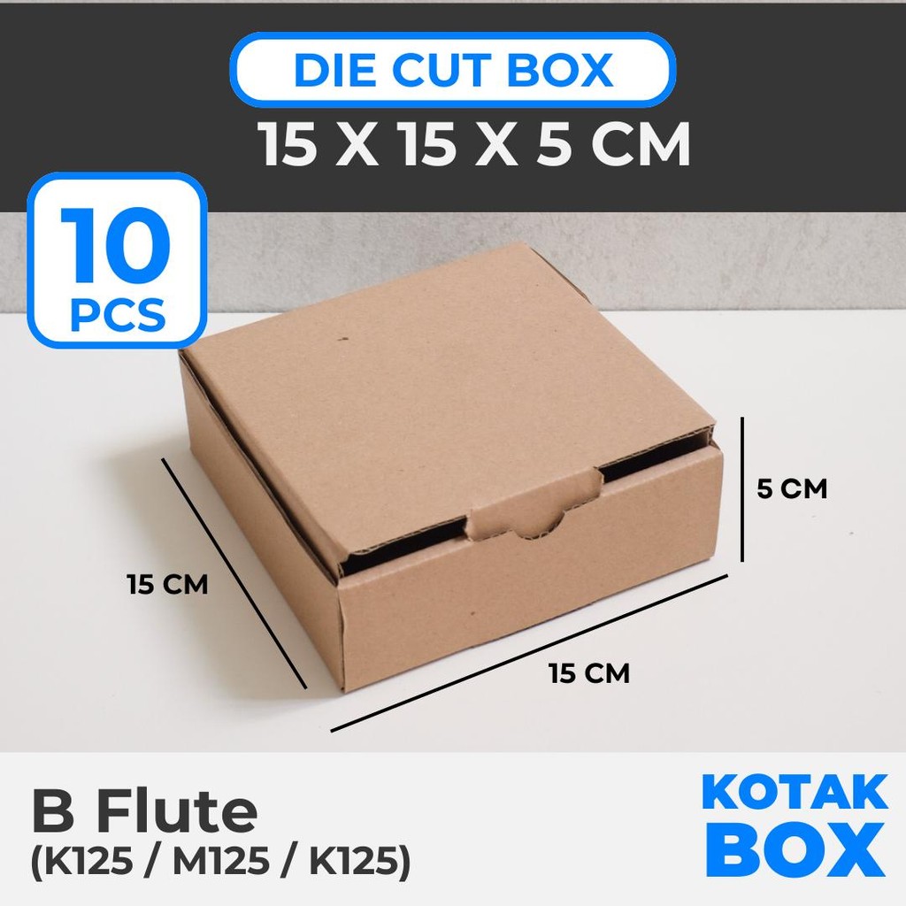 

[10 PCS] Box Kardus Karton Die Cut Mailer 15 x 15 x 5 cm Tanpa Sablon - Bahan B Flute Cokelat