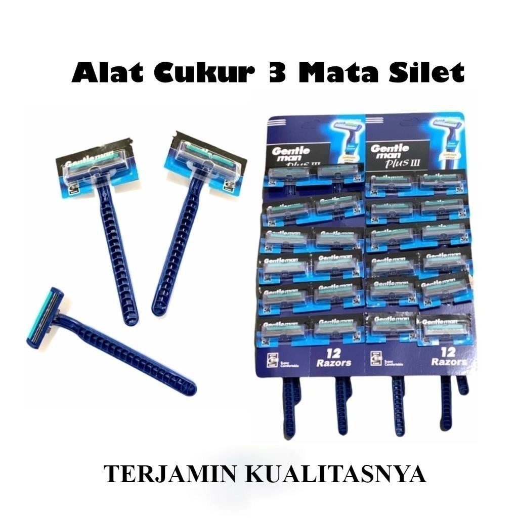 Pisau Cukur/Alat Cukur Cukuran Kumis Jenggot 3 Mata Silet Biru