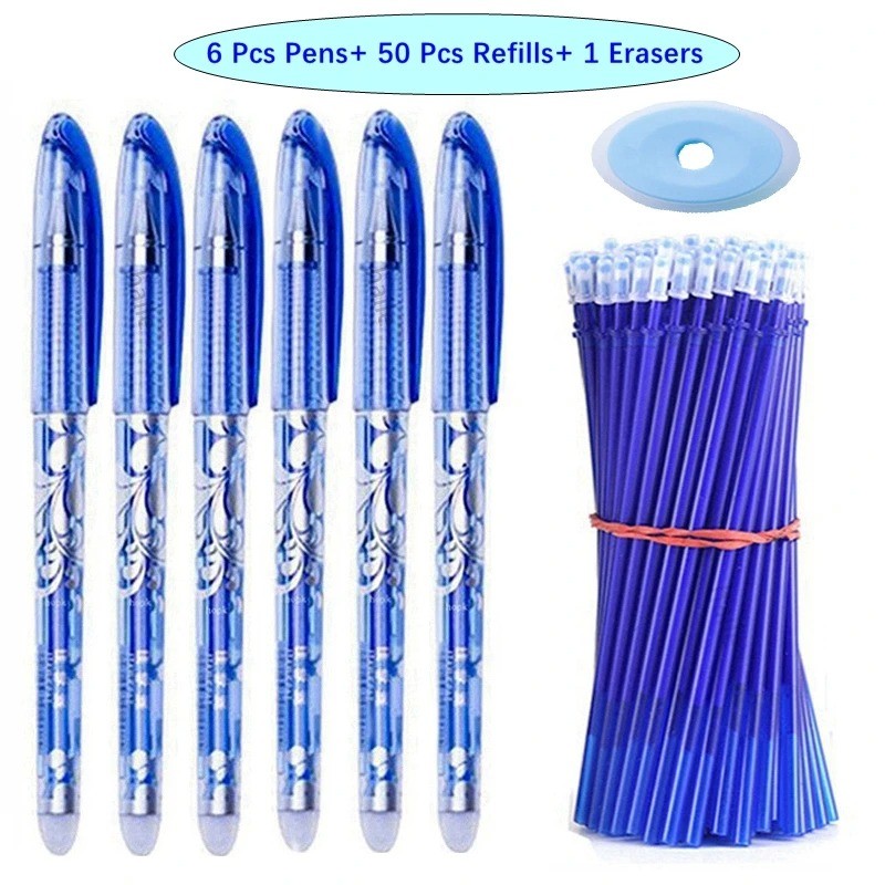 

Erasable Pen 0.5mm Refill Washable Handle Rod Blue/Black Ink Gel Pen for School Office Writing Supply Stationery