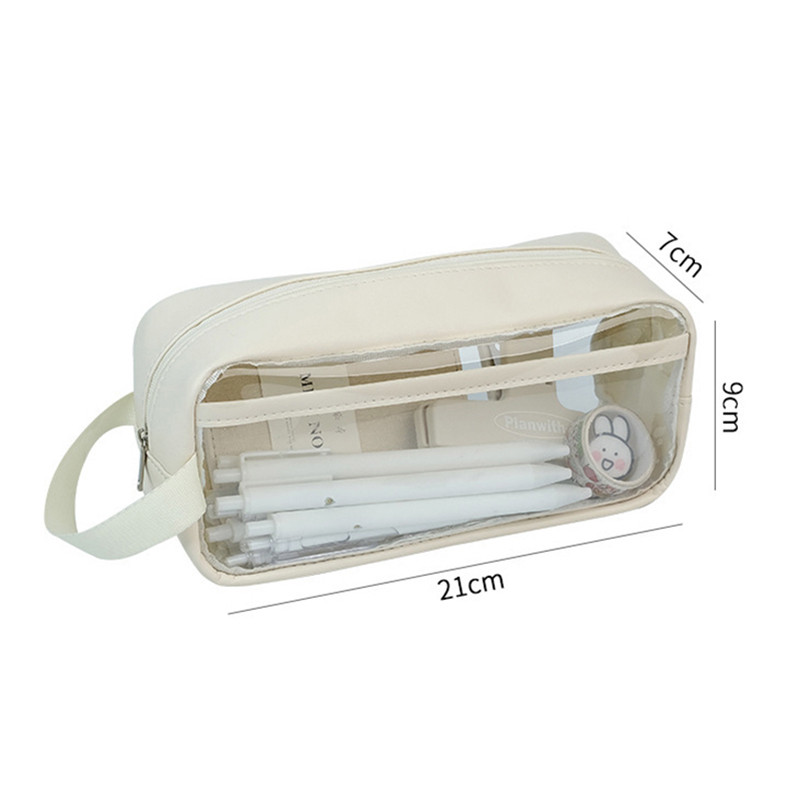 

Portable Double-layer Transparent Pen Bag Box Stationery Aesthetic School Cases Pencil Pouch Utilities Cute Pencilcase Girls