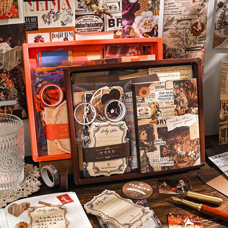 

1 Style 136 Pcs/Set Notebook Ins Set Handbook Material Gift Box For DIY Gift Bags And Other Various Handbook Decoration