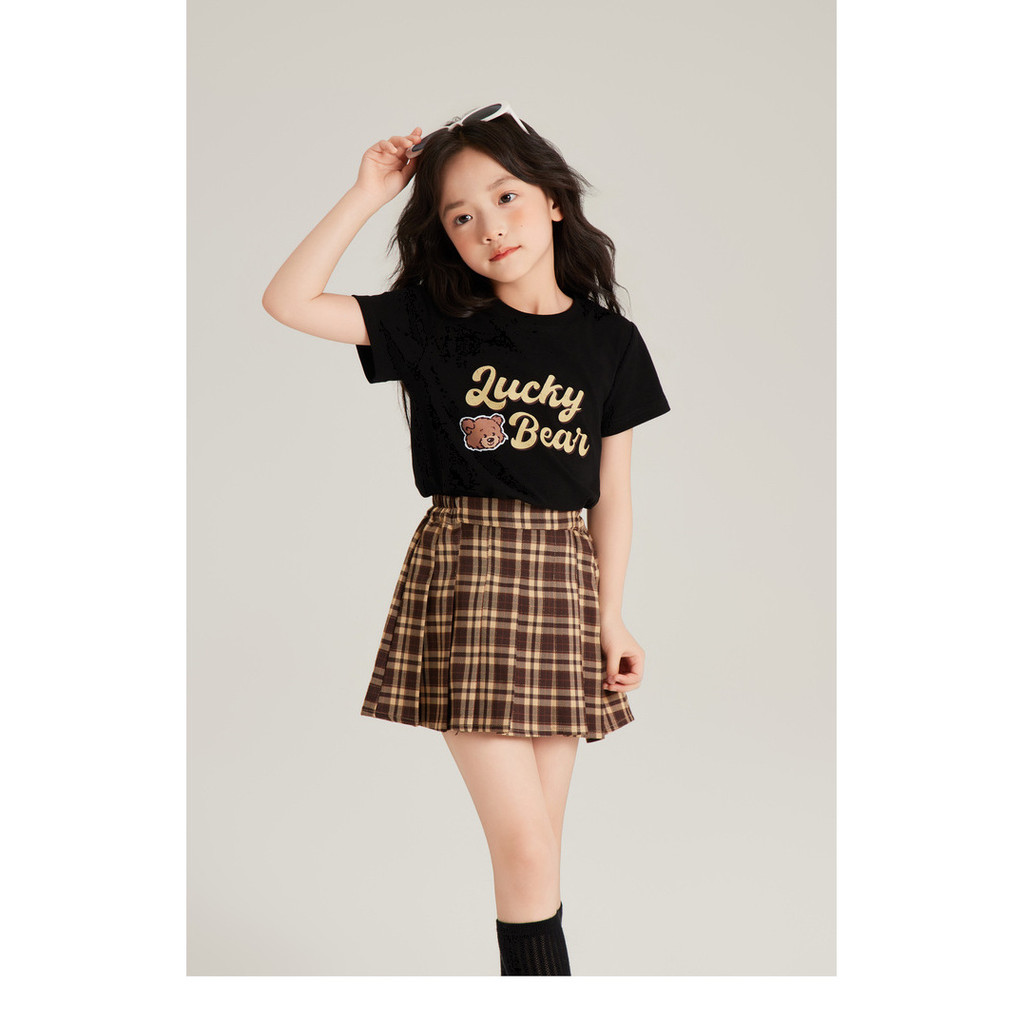 ( TOP2474 )  Atasan kaos t-shirt anak perempuan - cotton - lucky bear - black hitam