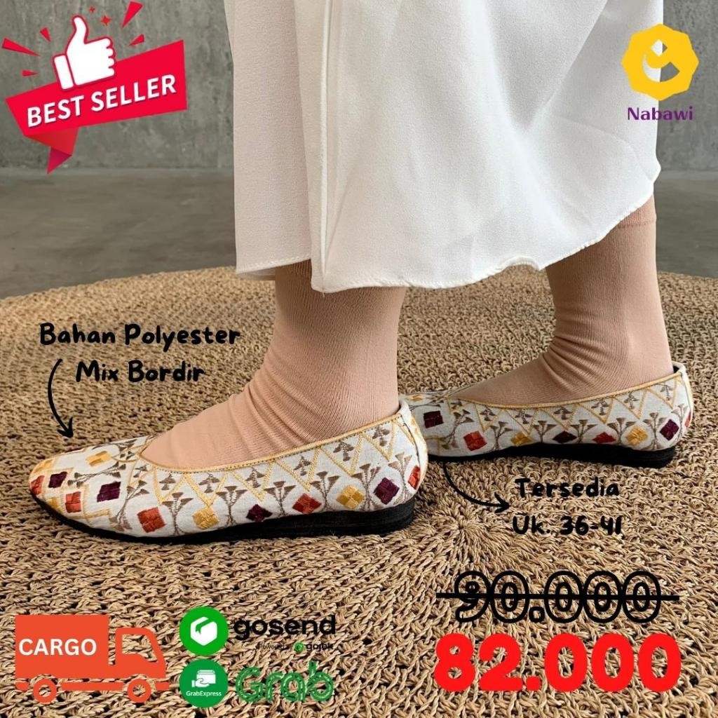 Sepatu Putih Bordir Warna Model Flatshoes Sepatu Wanita Perlengkapan Haji dan Umroh