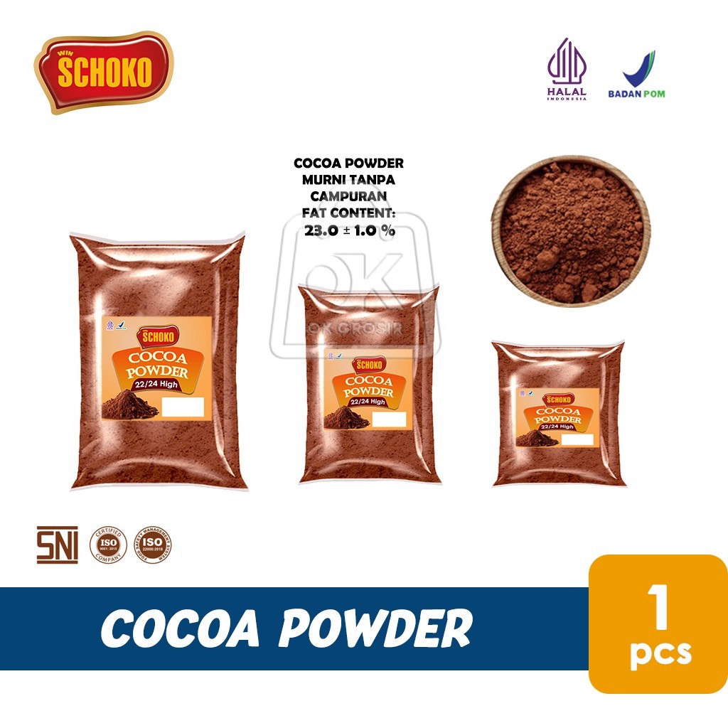 

Cocoa Powder SCHOKO 22/24 HIGH FAT Cokelat Bubuk Murni Tanpa Campuran Bubuk Cacao (Repack)