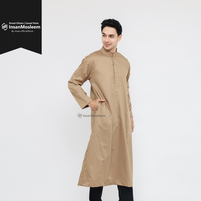 ✔Anh.S✔ -  TERLARIS Jubah Gamis Pria Toyobo Lengan Panjang Polos InsanMosleem - Coklat Muda, L