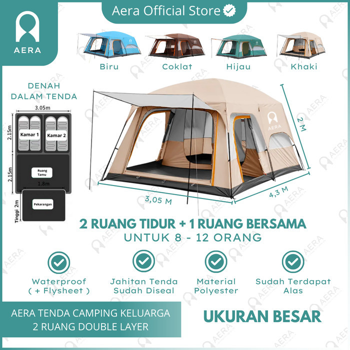 10.10 BRAND TENDA CAMPING KELUARGA BESAR 2 RUANG | TENDA KEMPING UNTUK 8-12 ORANG -Cottage Store