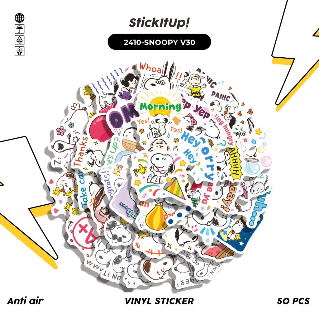 

COD✨ 50 Pcs Stiker Pack SNOOPY V30 Lucu Aesthetic Vynil Waterproof untuk Freebies Sticker Buku Journal Casing HP Laptop