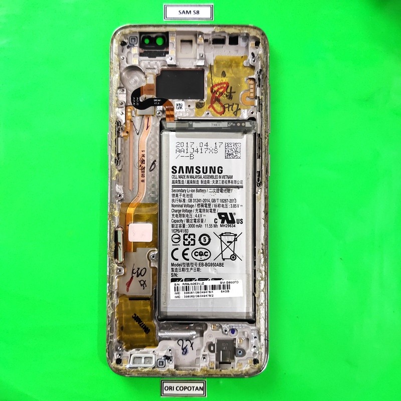 FRAME PAPAN LCD PLUS BATERAY BATRE BATERAI SAMSUNG S8 ORIGINAL COPOTAN