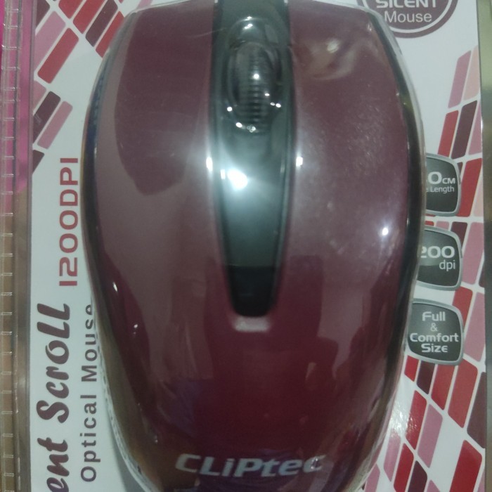 Mouse Cliptec RZS 951 Silent Scroll USB Optical Mouse 1200 dpi - Maroon