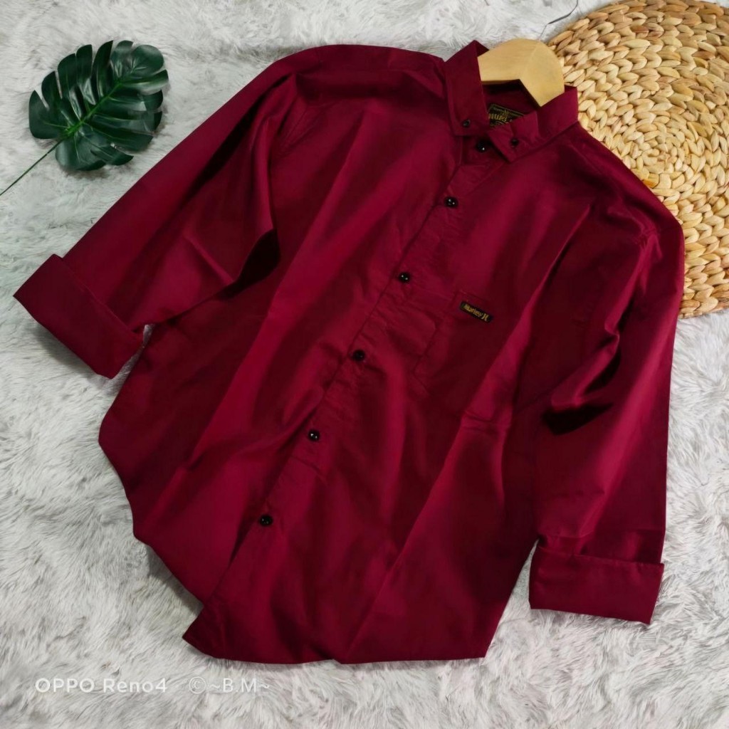 Kemeja Polos Unisex Lengan Panjang Pria dan Wanita dari Katun - Baju Warna Merah