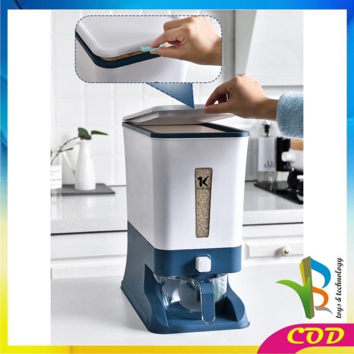 

RB-C203 Dispenser Beras 12KG Rice Box Tempat Penyimpanan Beras Otomati - C259, Abu