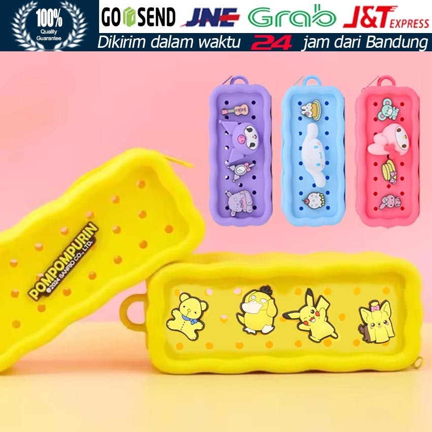 

Kotak Pensil Character Anak Pokemon Cinnamoroll Kuromi Melody Pencil Case / Kantong Pensil Berlubang Silikon