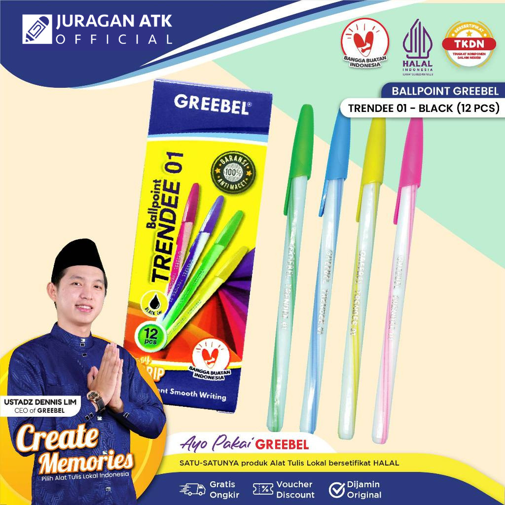 

( 12 Pcs ) Pulpen lilin Spiral GREBEEL TRENDEE 01 0.5MM / Bolpoin Ulir Murah 1 Pack