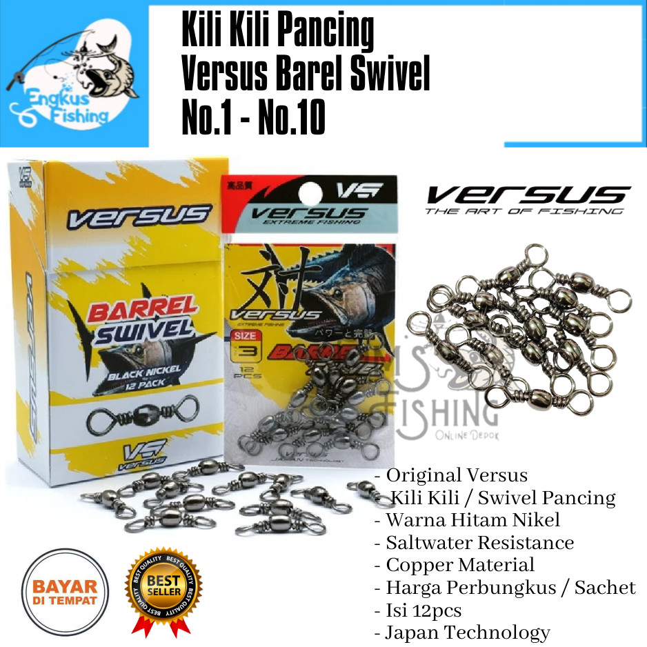 Kili Kili Pancing Versus Barel Swivel No.1 - No.16 (Hitam) Murah - Engkus Fishing