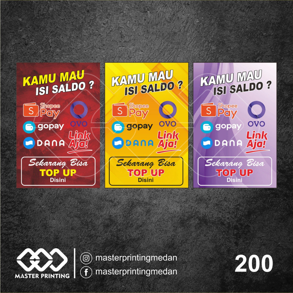 

200 - STIKER Isi Saldo/TopUp E-Wallet, Sticker Vinyl, Premium, Tahan Air, Termurah, dan Bisa Custom kripro