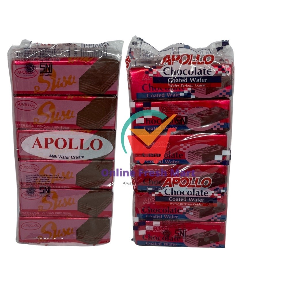 

Apollo Wafer Coklat Susu Milk Chocolate 144g 1 Pack isi 12 pcs - Online Fresh Mart Denpasar