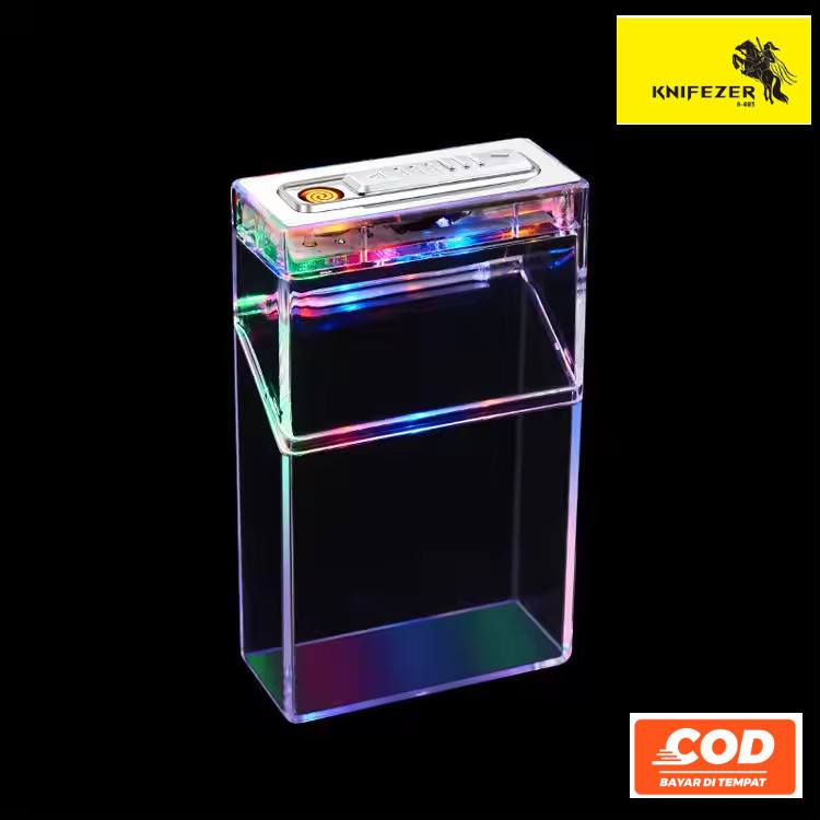 Firetric Kotak Tempat Penyimpanan Rokok Plus Korek Elektrik Transparan 20 Batang Anti Splash Proof