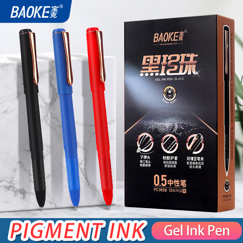 

BAOKE Pulpen Gel / Gel Pen 0.5mm Klip Logam Tinta Merah Biru Hitam Pena Gel Dengan Pegangan Karet PC3658PC3658