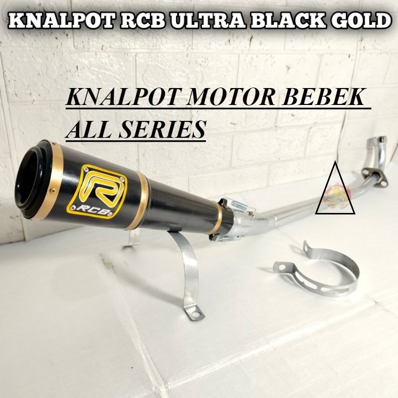 Kenalpot Racing eRCB Ultra Hitam Strip Emas Untuk Motor PNP Supra Jupiter Revo Blade Karisma Vega Cr