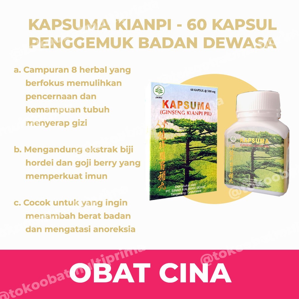Kapsuma Kian Pi BPOM Isi 60 Kapsul - Obat Cina Penggemuk Badan Dewasa