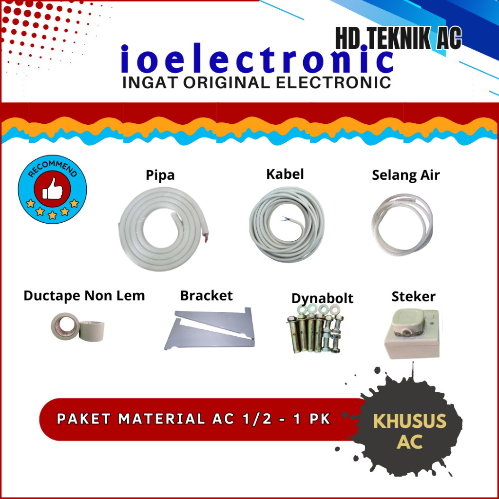 PIPA HODA PAKET MATERIAL AC BARU 1/2 PK - 1 PK LENGKAP