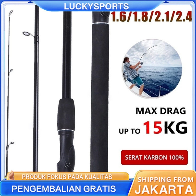 Joran Pancing 1.65m/1.8m/2.1m/2.4m Fishing Rod Carbon Fiber Joran Pancing Spinning Fishing Pole 2 Se