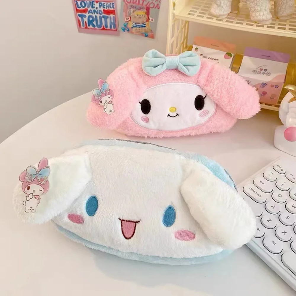 

Kawaii Plush Pencil Case Cartoon Kuromi Melody Cinnamoroll Large Capacity Pen Case Student Stationery Cosmetic Bag Girls Gifts