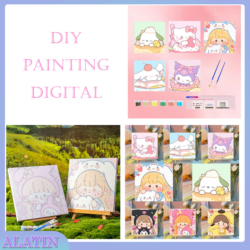 

Kartun Sanrio DIY Painting Kit Canvas Paint Set / DIY Digital Painting 20x20cm / Canvas Painting Kit Dengan Frame Lukis