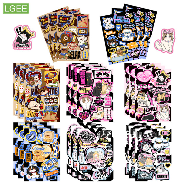 

8 kartun manis dan keren hewan peliharaan peliharaan, kolage liburan hitam dan putih DIY manual account telepon kasus notebook dekorasi Korean ins