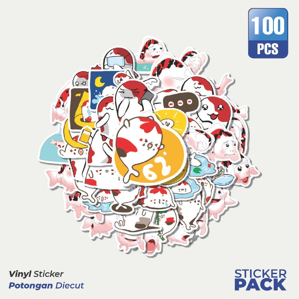 

100 PCS STIKER Hewan Ikan Koi Waterproof Aesthetic- Untuk Laptop, Motor, dan Helm - Paper Stationery Pack