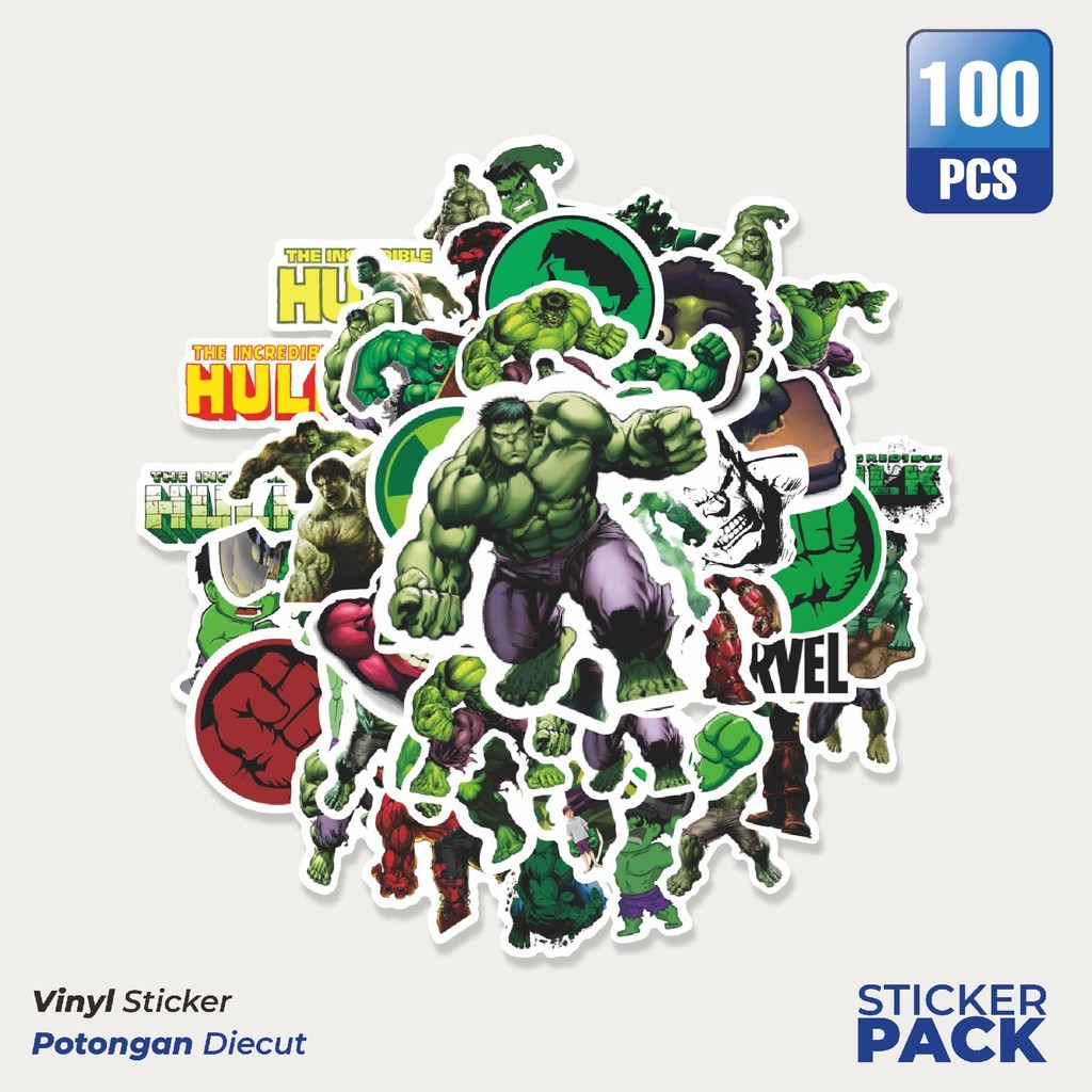 

Super Hemat! 100 PCS Sticker Kartun The Incredible Hulk Sticker Waterproof Aesthetic- Untuk Laptop, Motor, dan Helm - Paper Stationery Pack