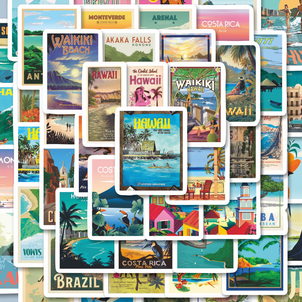 

100PCS Lucu Stiker Poster HAWAII ARUBA BROOKLYN SAN FRANCISCO Stiker Aesthetic Stiker Anti Air Stikers Berperekat Waterproof sticker decal buat Motor Helm Buku Journal Koper Casing HP Laptop Botol Minum Hadiah anak
