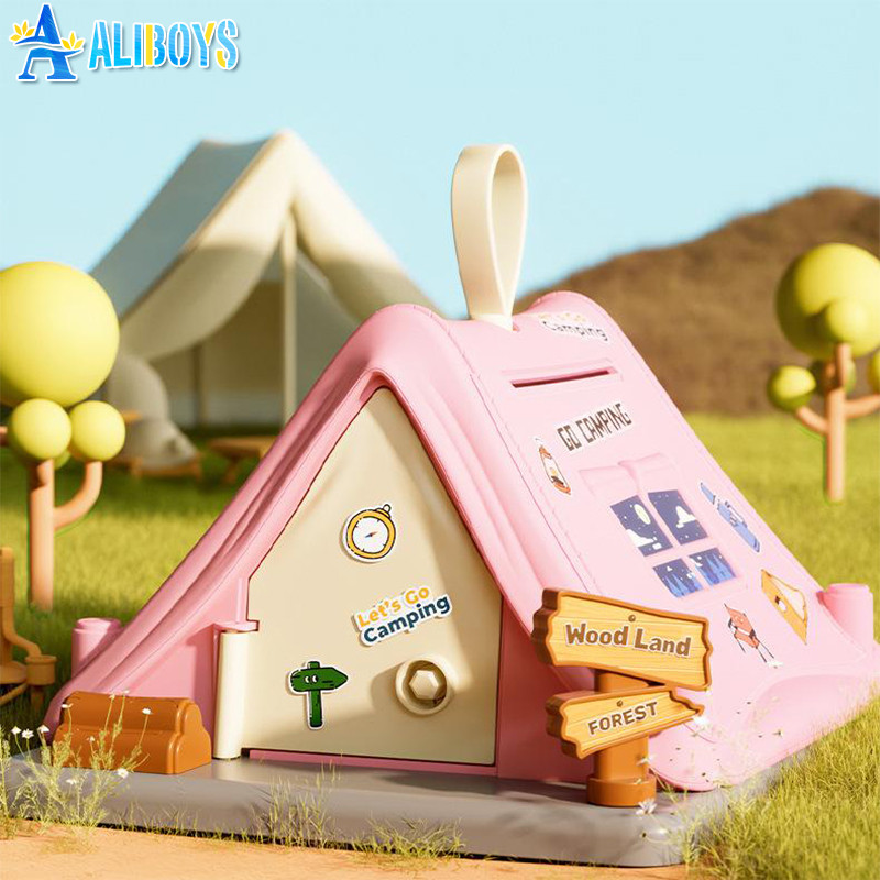 

Tent Piggy Bank Key Lock Money Saving Box Cash Coin Deposit Storage ATM Machine Pretend Play Educational Toy Kid Birthday Gift