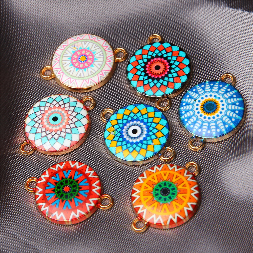 

10pcs Mixed Color Enamel Hand of Fatima Evil Lucky Eye Charm Bracelet Connector Handmade Jewelry Making DIY Accessories