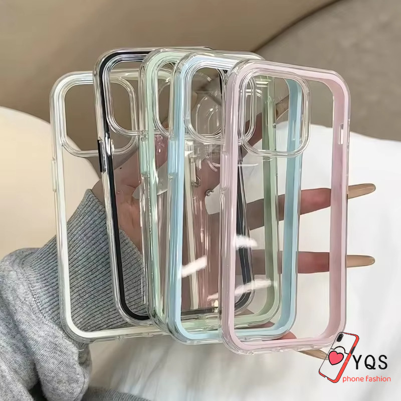 2in1 Casing Ponsel Transparan Untuk IPhone 16 13 11 14 15 Pro Max 16 15 Pro Warna Permen Casing Pons