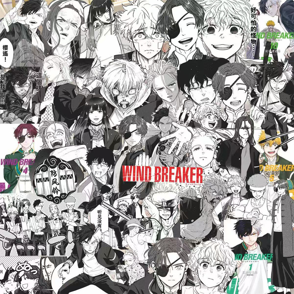 

10/35/72pcs Black White Wind Breaker Stickers Sakura Kotoha Hayato Sou Anime Sticker Skateboard Laptop Bike Phone Baamura‌‌ Deca