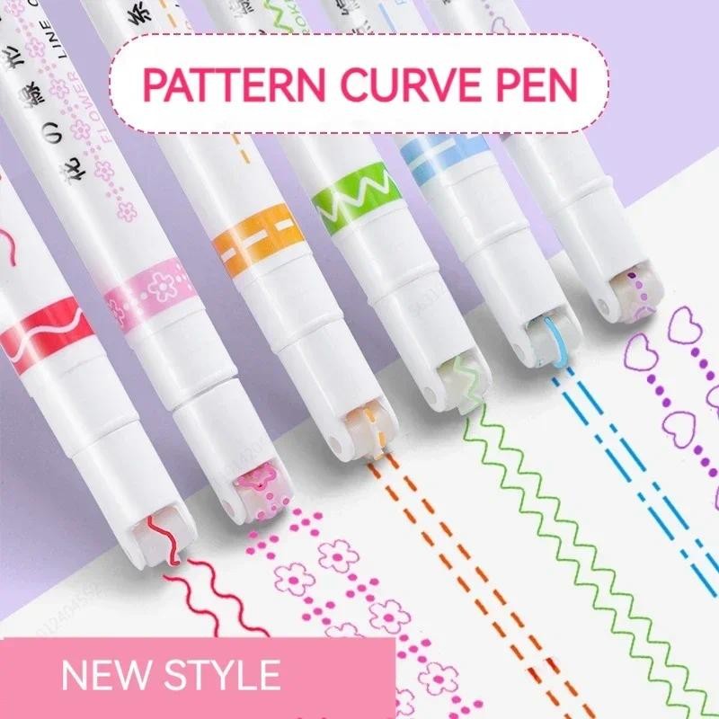 

6Pcs/Set Flower Line Shape Highlighter Pen Roller Tip Curve Liner Marker Kawaii Korean Stationery School Office Supplies Gifts