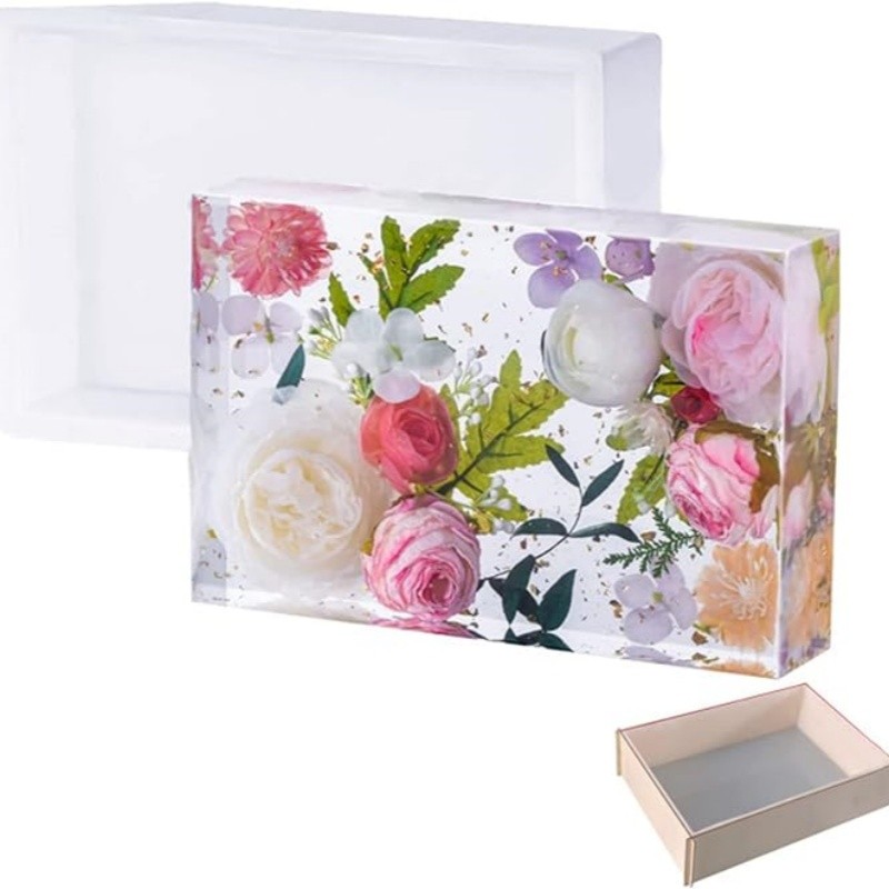 

DIY Crystal Drop Glue Dry Flower Cube Ornament Specimen Base Square Lamp Holder Rectangular Silicone Mold