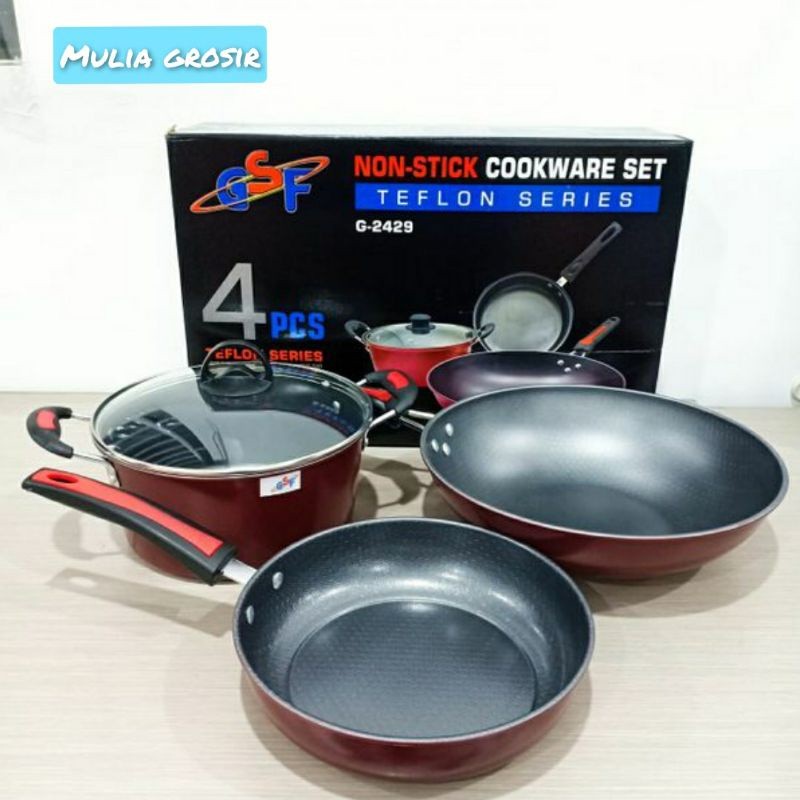 Panci Set Gsf isi 4 Fry pan 23cm Sauce Pan 24cm dan Wok Pan 31cm 2429