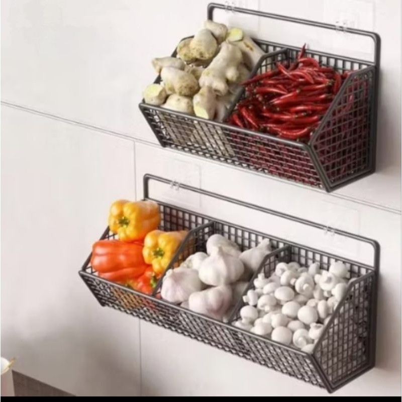 rak keranjang sekat 3/rak bumbu 3 sekat/keranjang serbaguna/rak sekat 3 modern/keranjang bumbu gantu