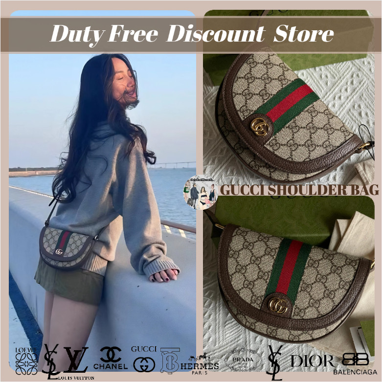 Gucci (Gucci) Tas Bahu Wanita Ophidia Model Ukuran Mini Tas Bahu Wanita / Tas Tote Bulan Sabit 100% 